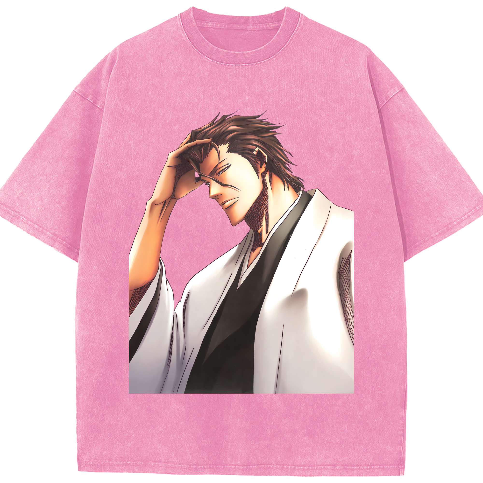（画像用） ブリーチ 藍染 惣右介（あいぜん そうすけ） BLEACH Aizen Sousuke 綿100% ヴィンテージ風 半袖Tシャツ（フロントプリント）
